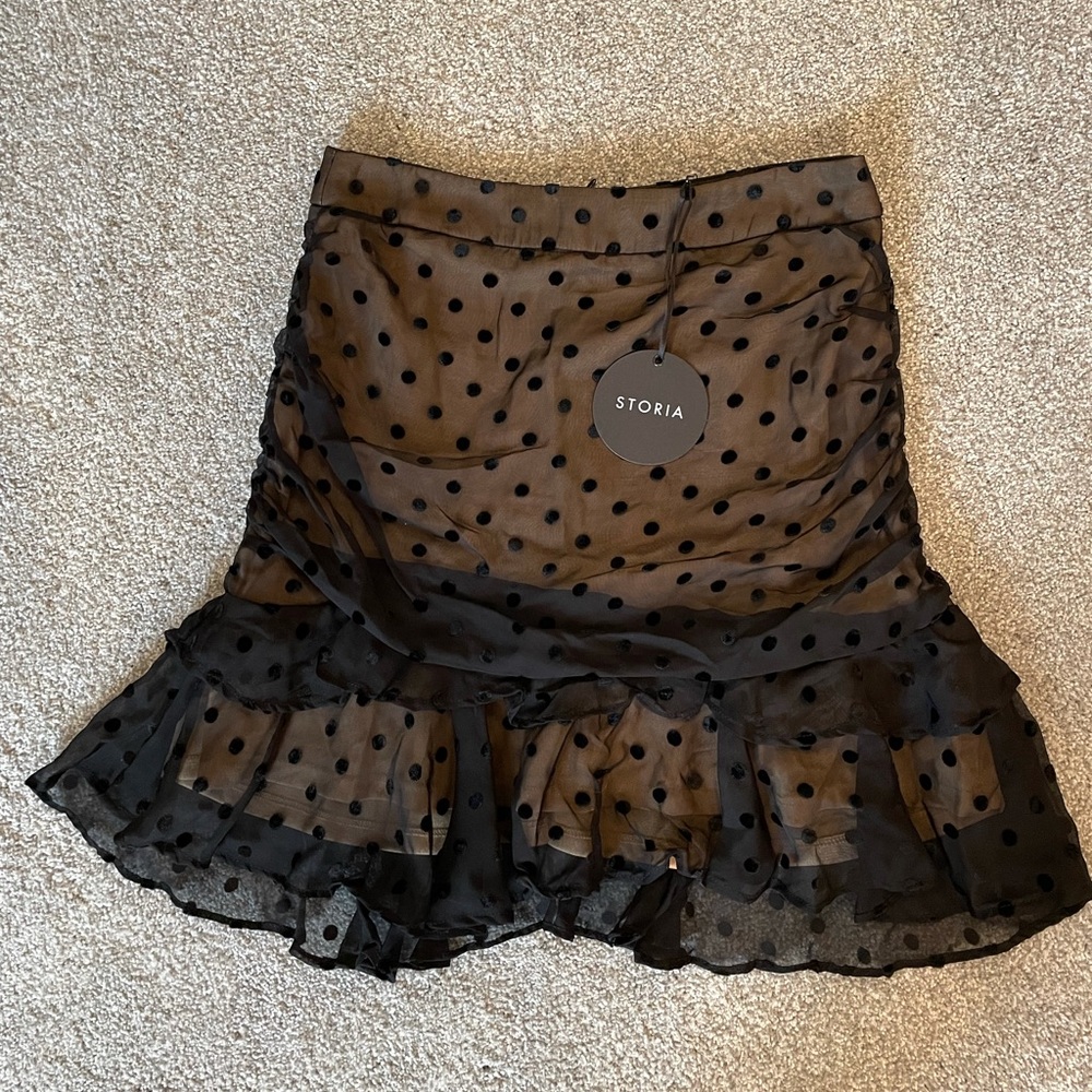 Storia black mesh polka dot skirt
